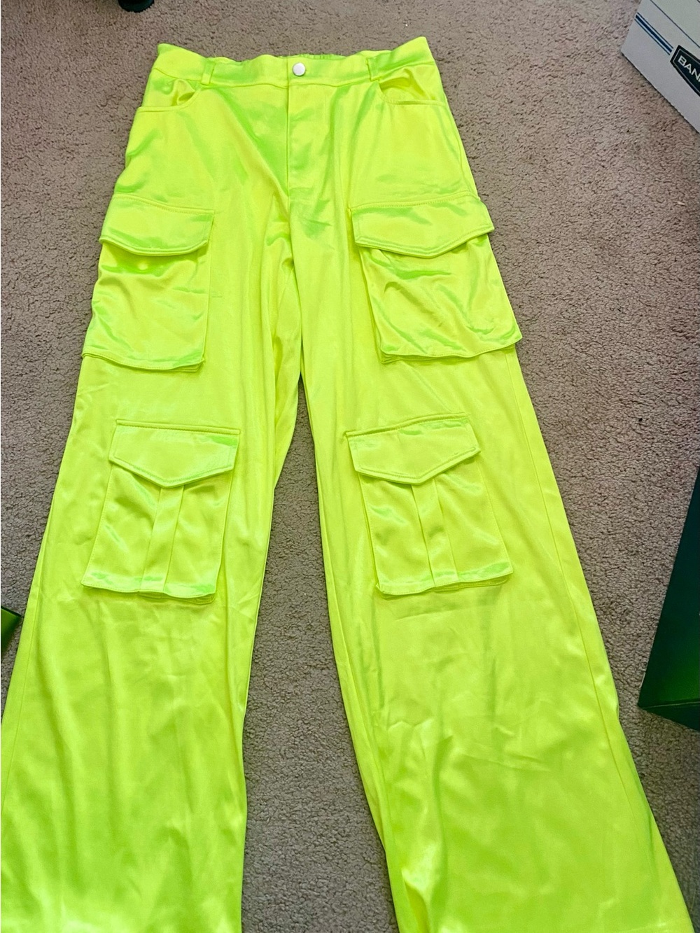 Neon Yellow Cargo Wide-Leg Pants